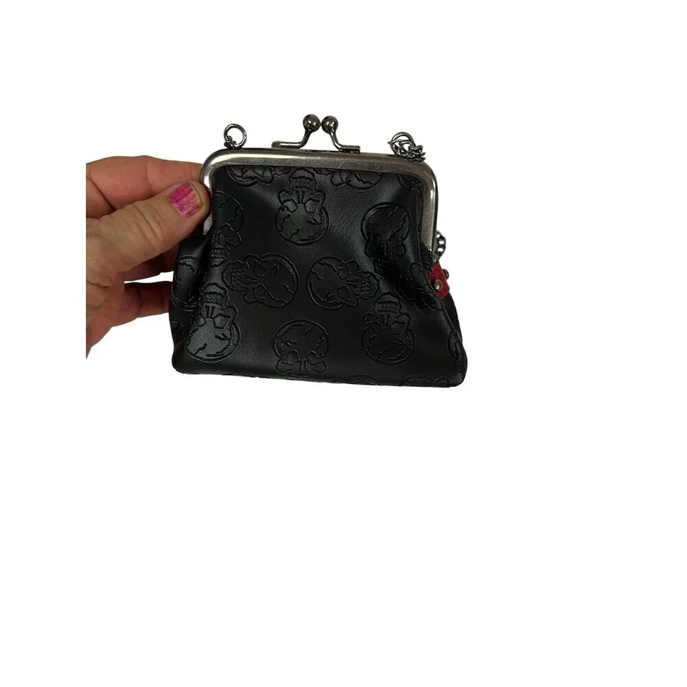 Ed Hardy Skull Kisslock Coin Purse Micro Crossbody Mini Bag Chain Strap